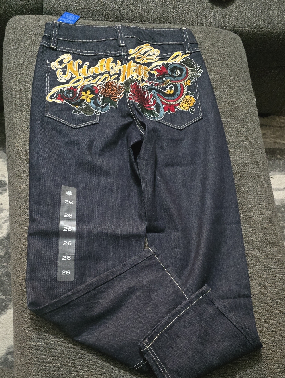 Youth Dark Blue Embroidered Back-Pocket Jeans